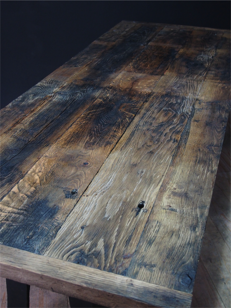 grande table industrielle plateau chene massif pietement fonte – Image 7