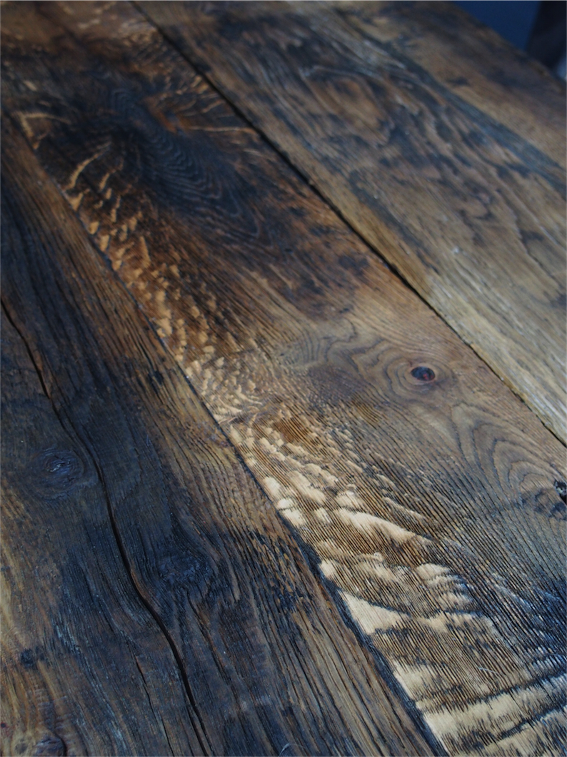 grande table industrielle plateau chene massif pietement fonte – Image 15