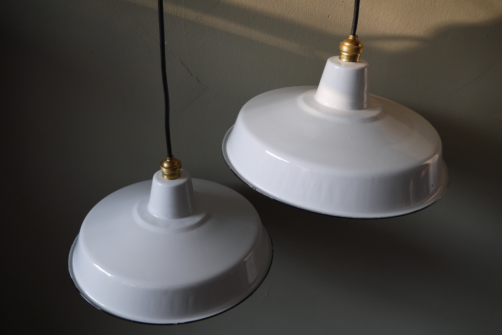 grand abat jour emaillee lampe industrielle blanc – Image 6