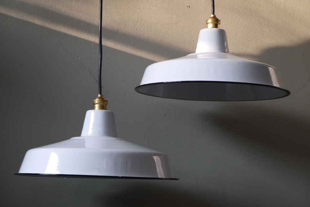 grand abat jour emaillee lampe industrielle blanc – Image 2