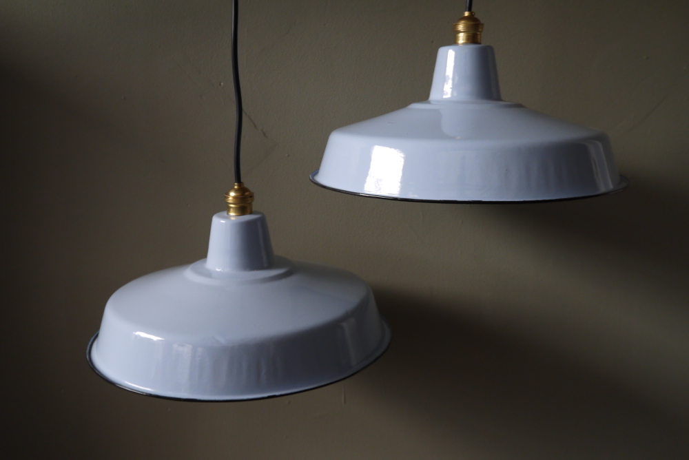 grand abat jour emaillee lampe industrielle bleu – Image 2