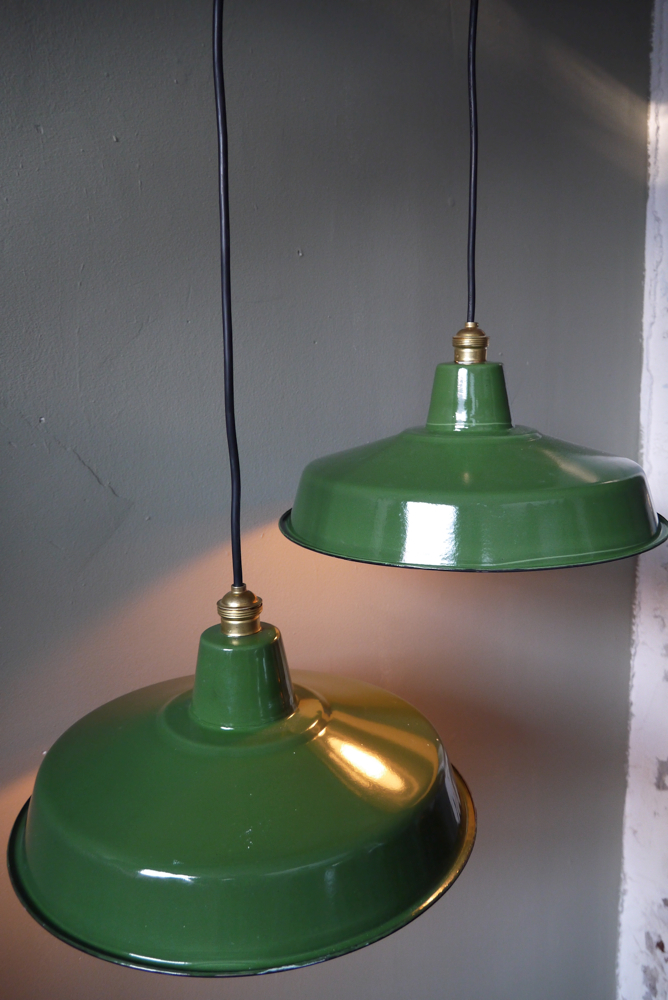 grand abat jour emaillee lampe industrielle vert – Image 13