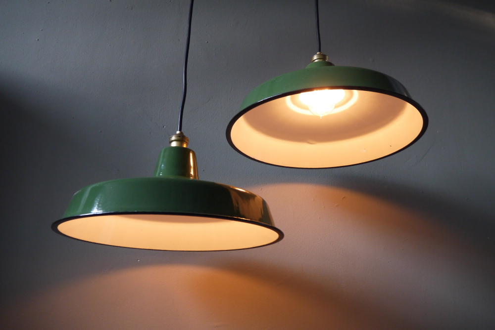 grand abat jour emaillee lampe industrielle vert – Image 8