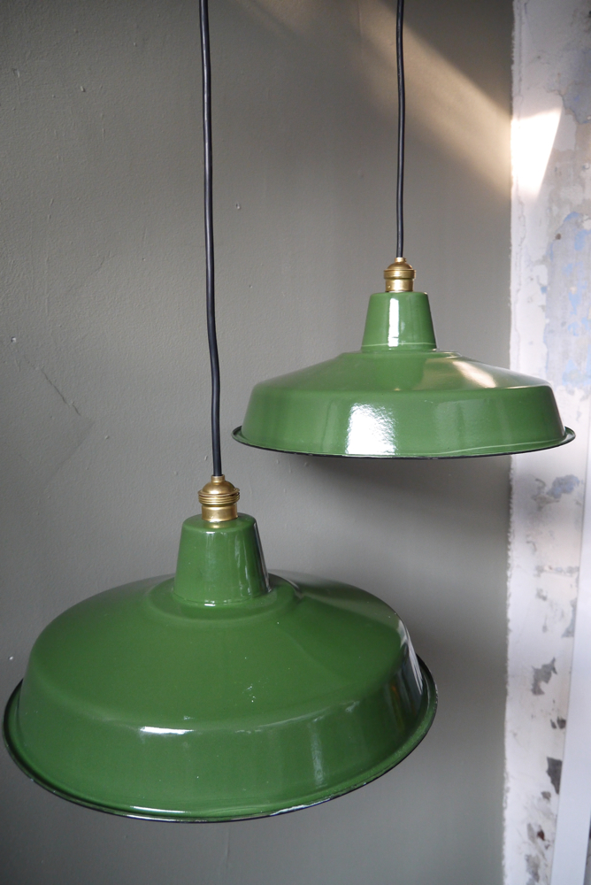 grand abat jour emaillee lampe industrielle vert – Image 3