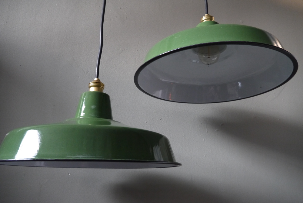 grand abat jour emaillee lampe industrielle vert – Image 2