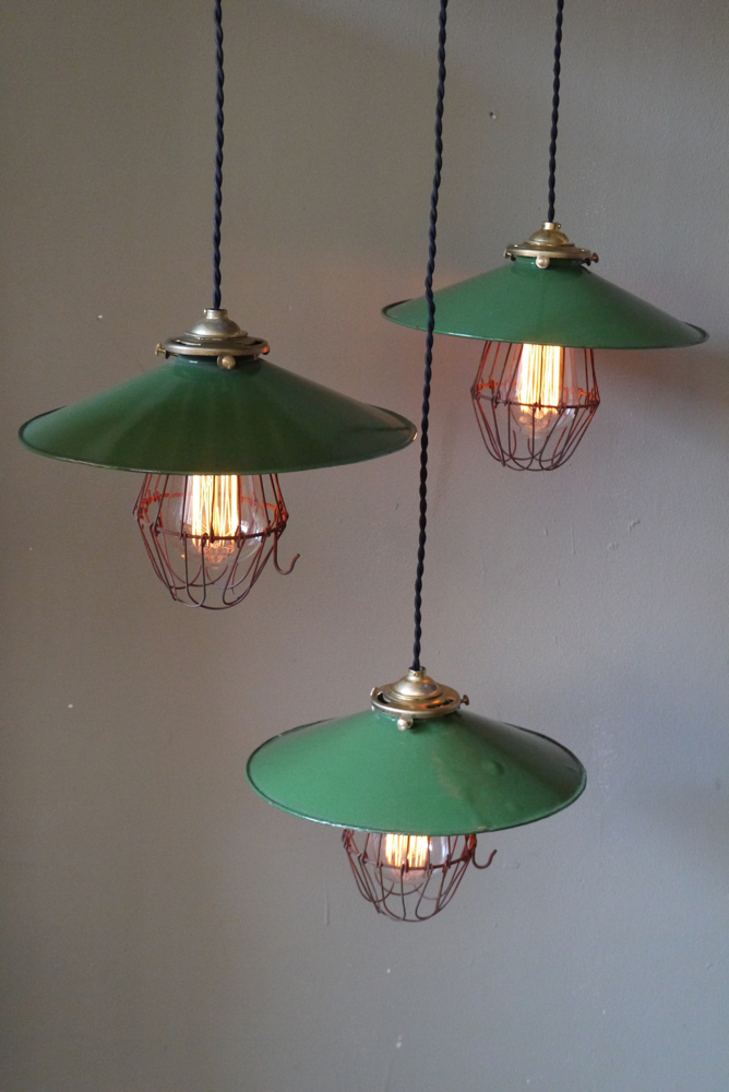 abat jour emaillé vert lampe industrielle americaine – Image 3