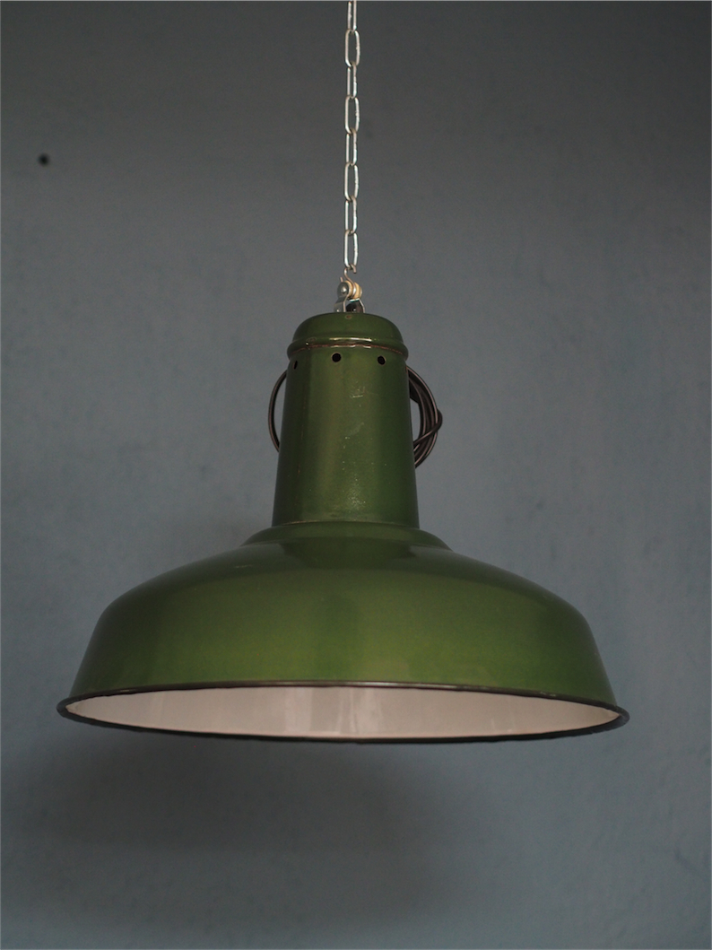 suspension gamelle abat jour emaillee vert lampe industrielle – Image 2