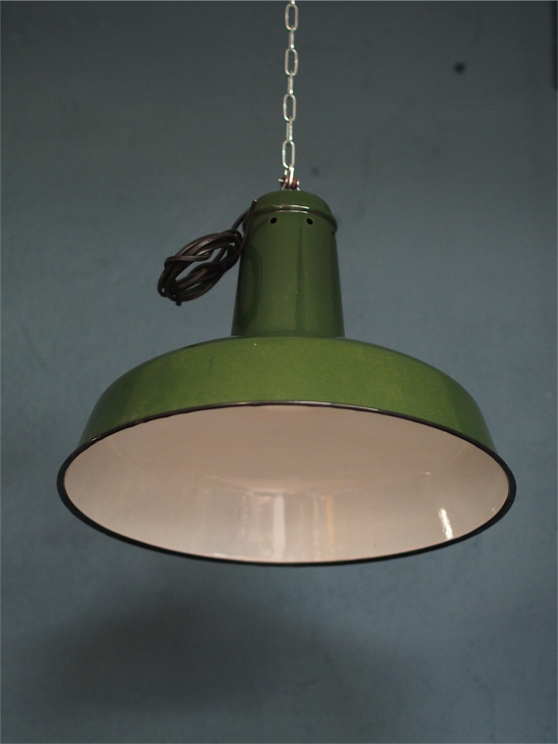 suspension gamelle abat jour emaillee vert lampe industrielle – Image 4