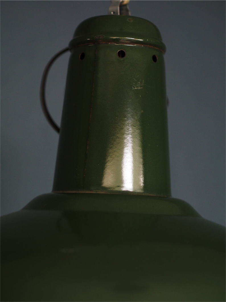 suspension gamelle abat jour emaillee vert lampe industrielle – Image 5