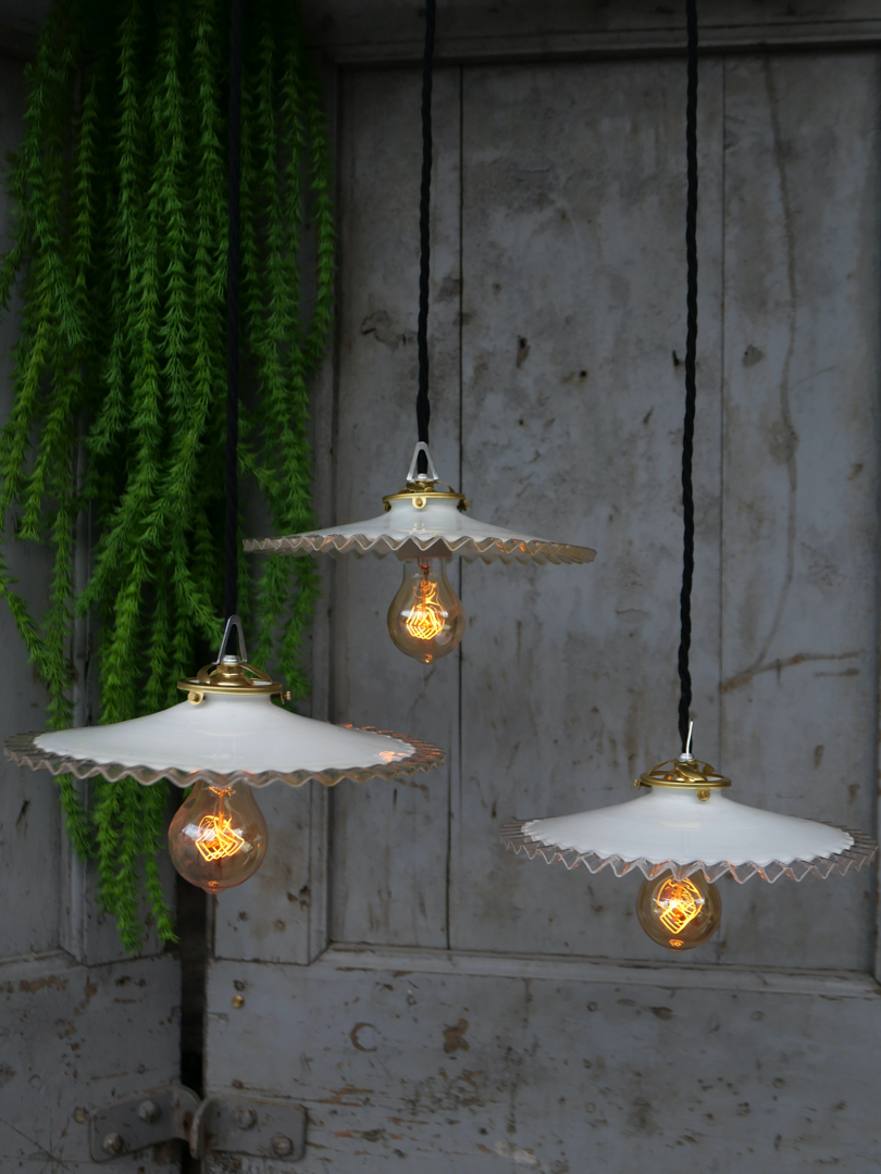 1 abat jour suspention opaline a dentelle lampe industrielle – Image 2