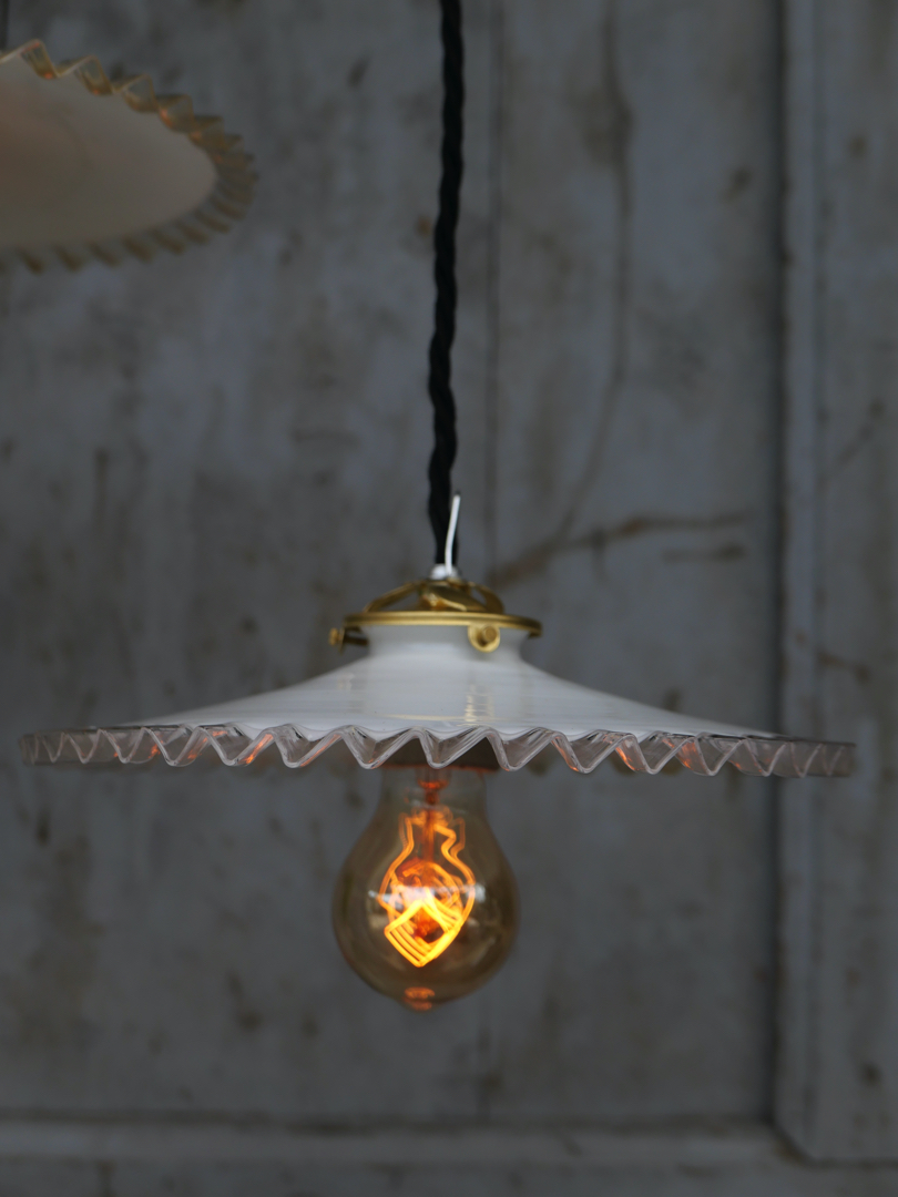 1 abat jour suspention opaline a dentelle lampe industrielle – Image 6