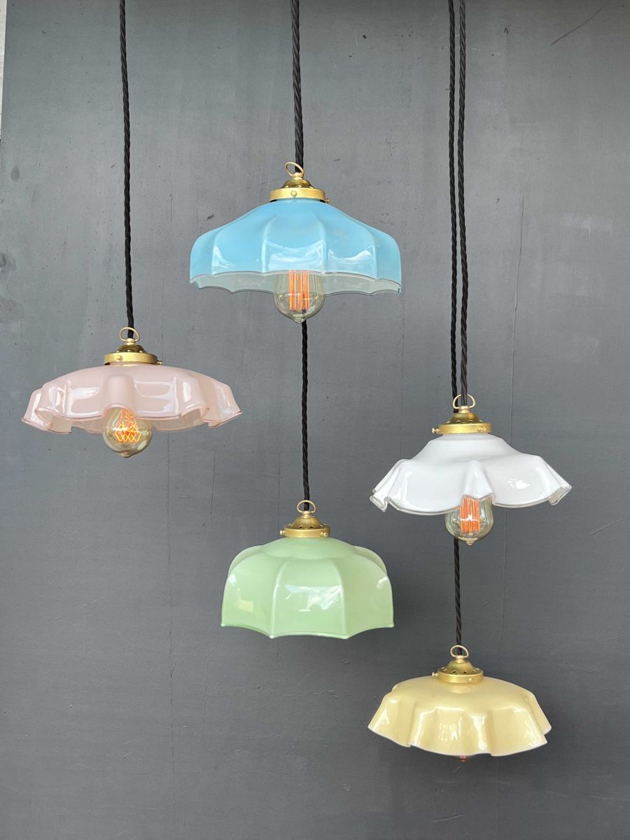 1 abat jour suspention so chic opaline lampe vintage – Image 2