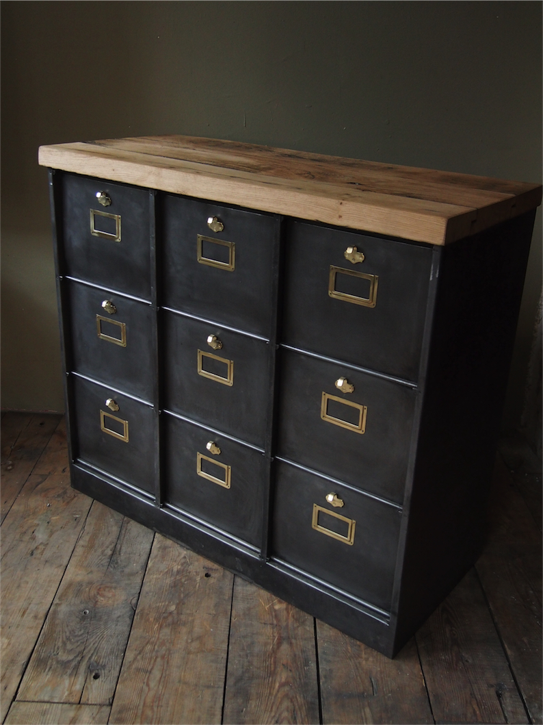 meuble console 9 grand casiers industriel clapet plateau chene massif – Image 2