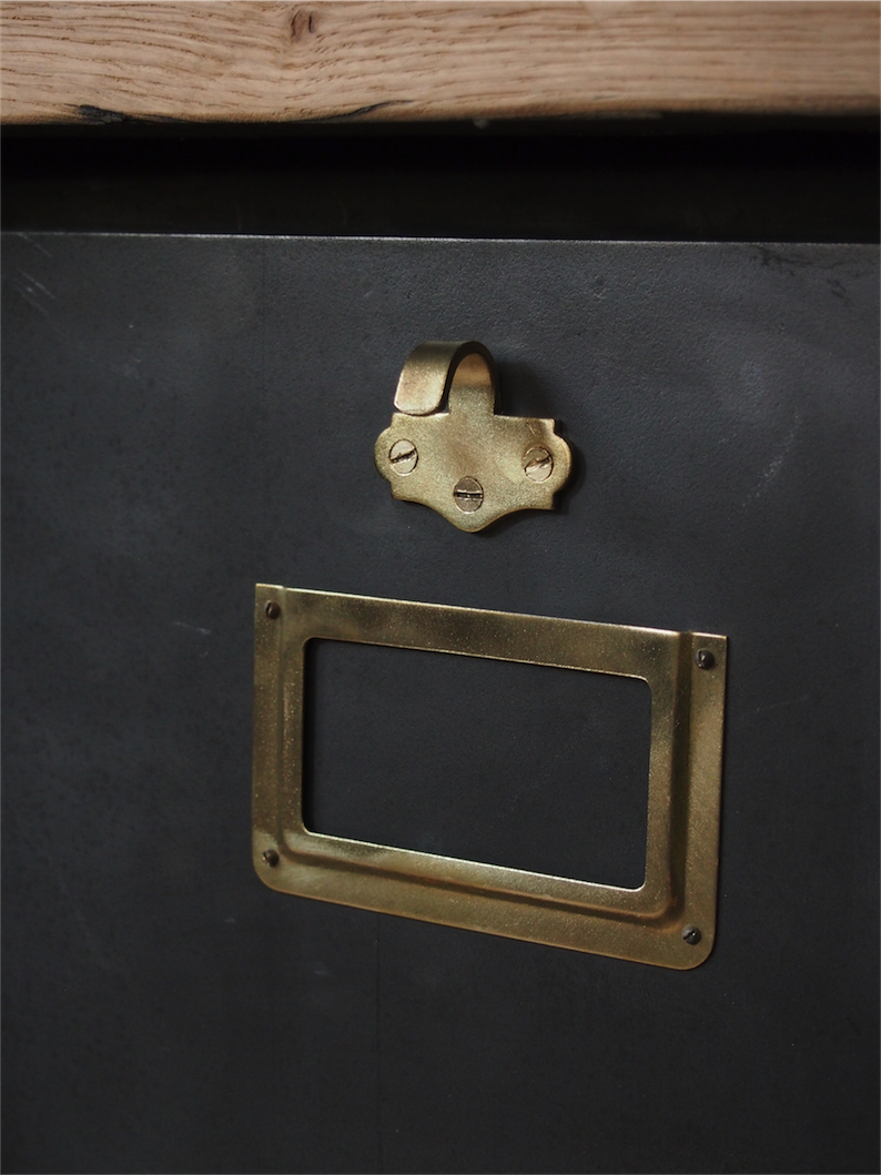 meuble console 9 grand casiers industriel clapet plateau chene massif – Image 7