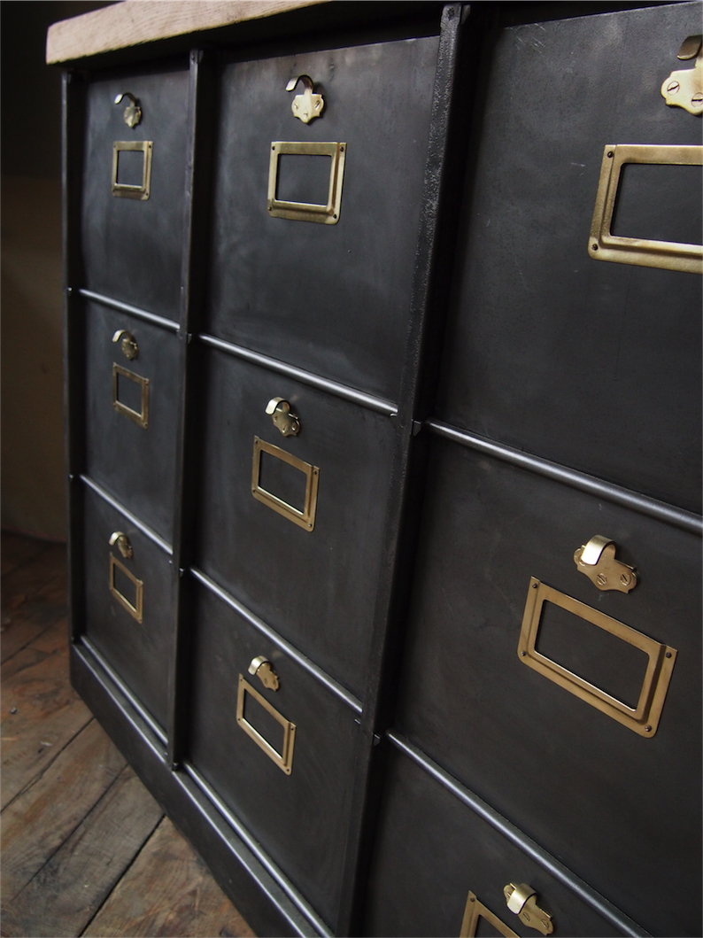 meuble console 9 grand casiers industriel clapet plateau chene massif – Image 8