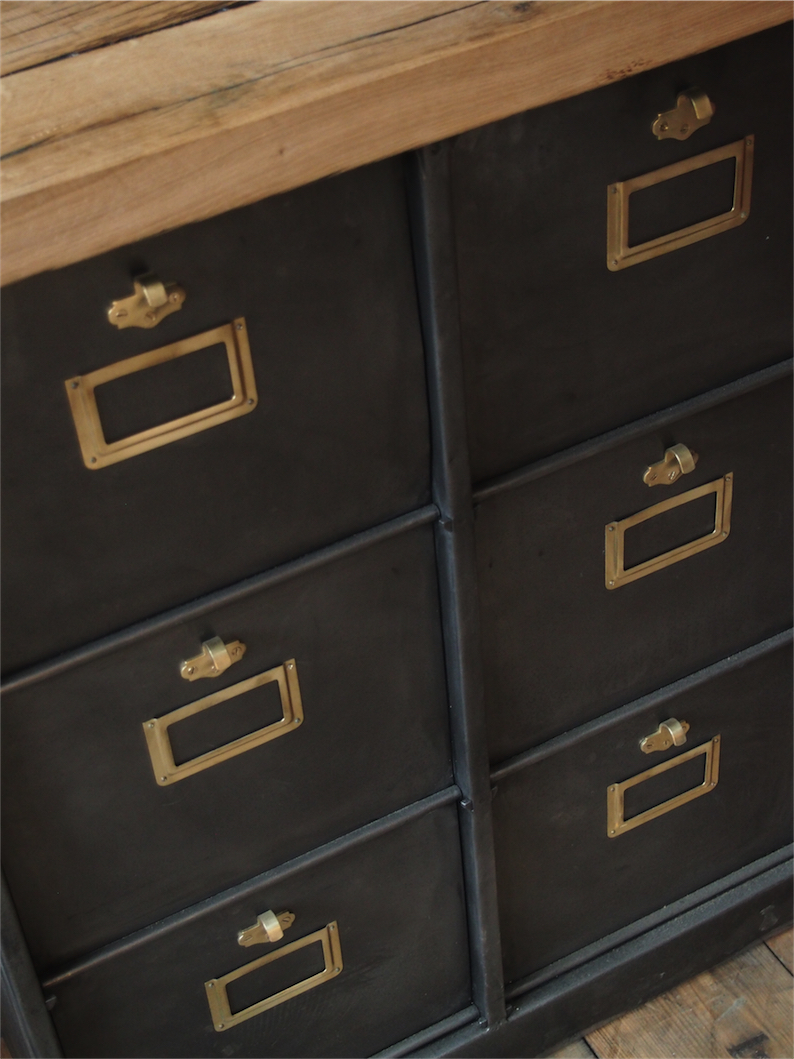 meuble console 9 grand casiers industriel clapet plateau chene massif – Image 11