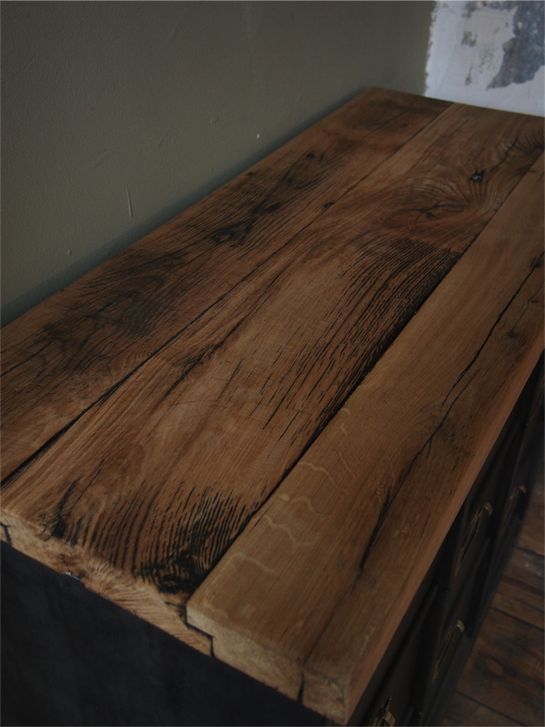 meuble console 9 grand casiers industriel clapet plateau chene massif – Image 12