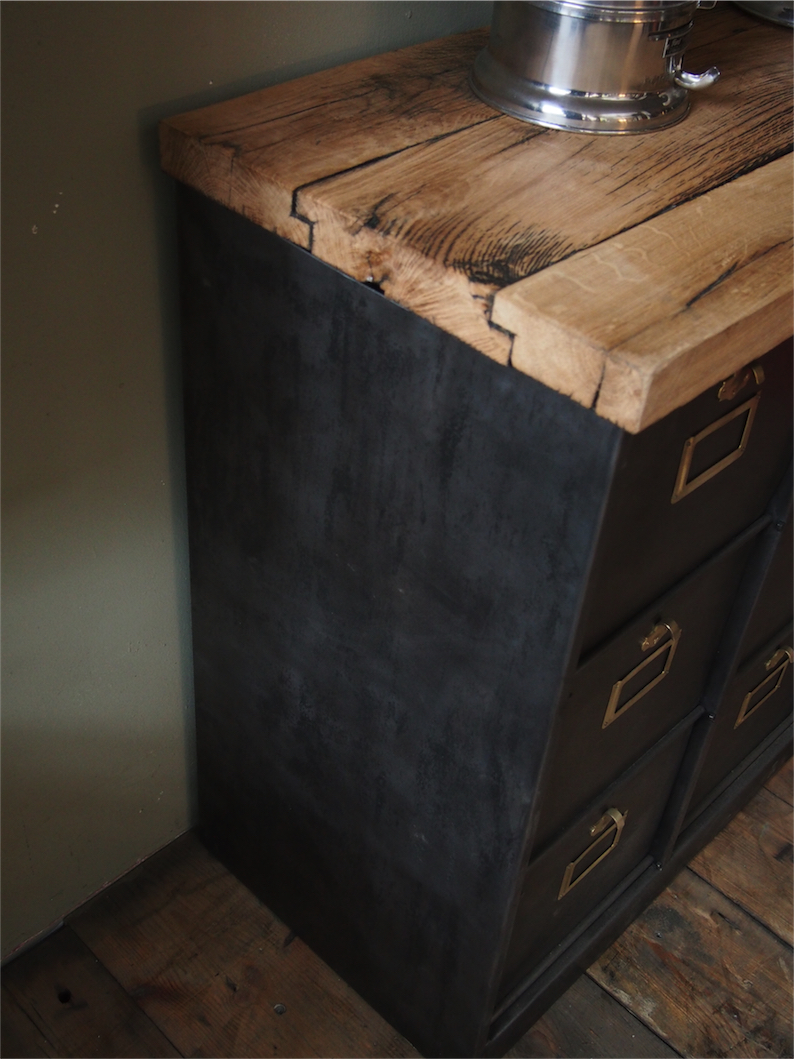 meuble console 9 grand casiers industriel clapet plateau chene massif – Image 13