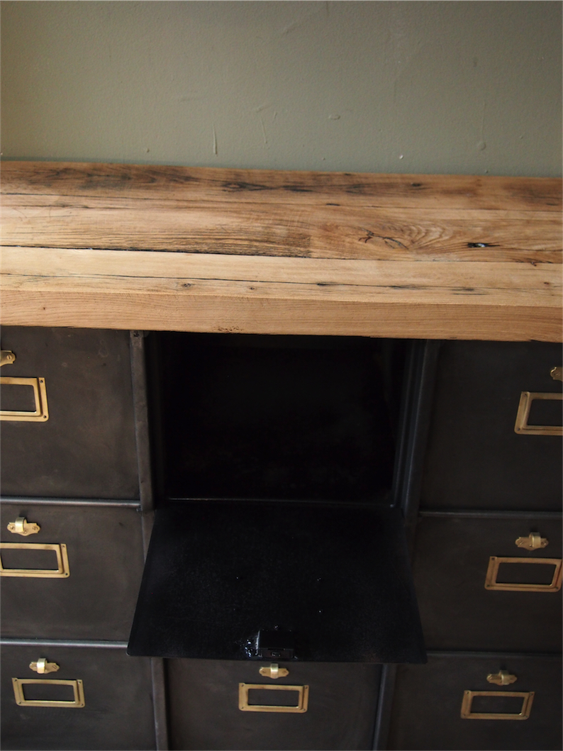 meuble console 9 grand casiers industriel clapet plateau chene massif – Image 16