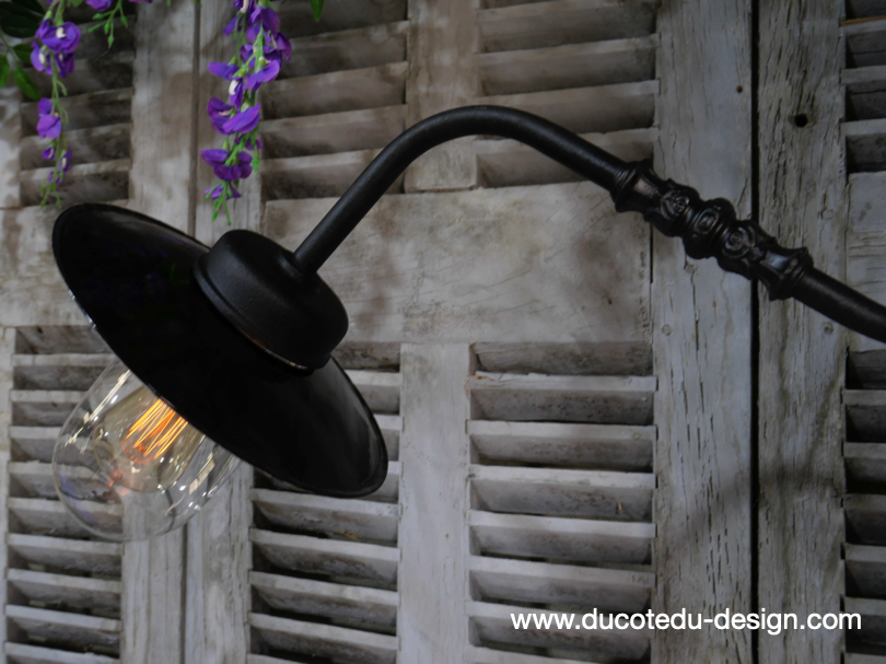 applique Lampe murale de cour, col de cygne exterieur noir abat jour noir – Image 5