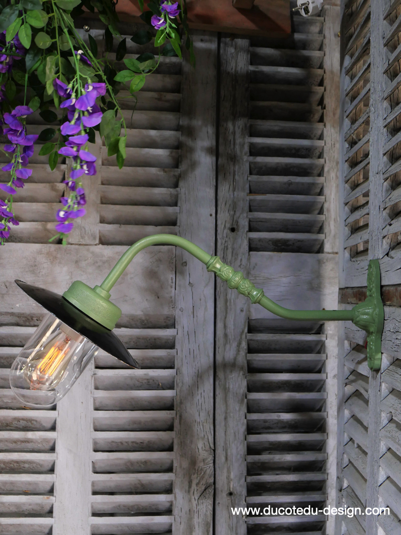 applique Lampe murale de cour, col de cygne exterieur vert abat jour noir – Image 2