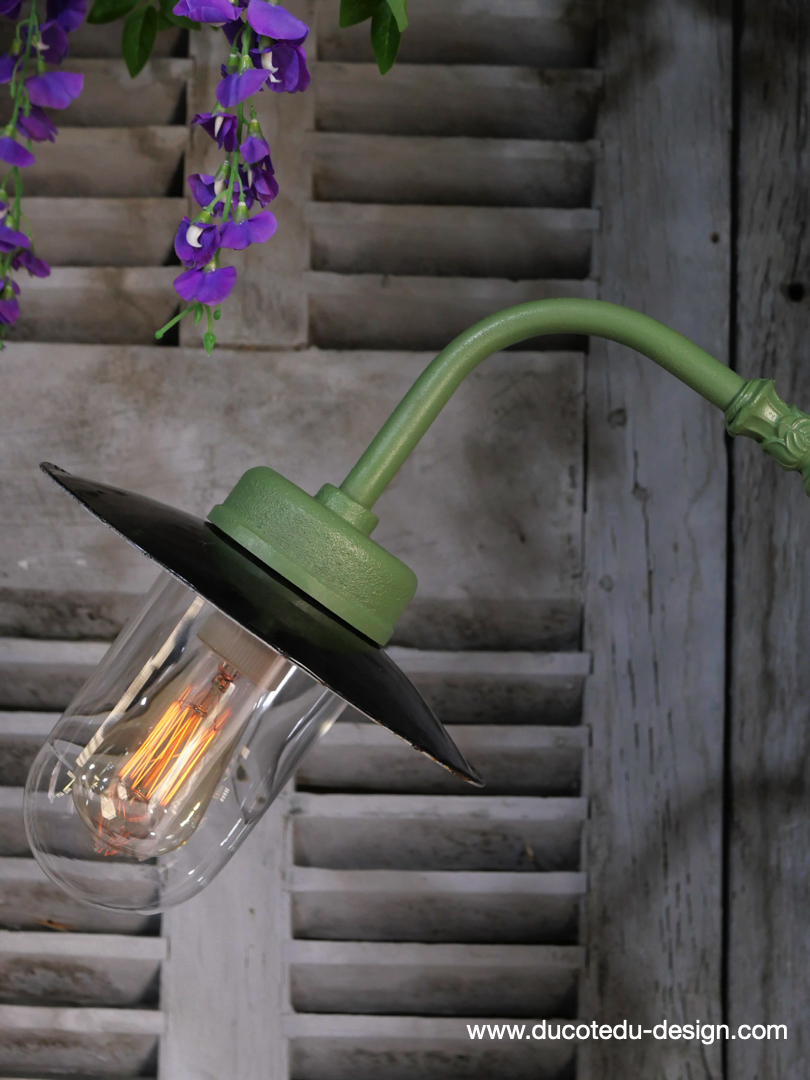 applique Lampe murale de cour, col de cygne exterieur vert abat jour noir – Image 3