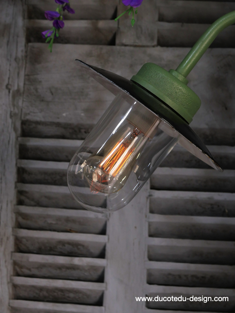 applique Lampe murale de cour, col de cygne exterieur vert abat jour noir – Image 4