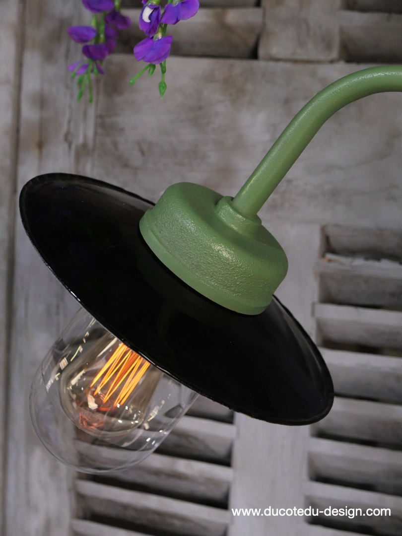 applique Lampe murale de cour, col de cygne exterieur vert abat jour noir – Image 5