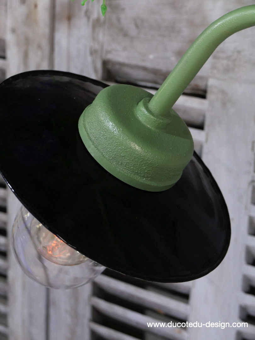 applique Lampe murale de cour, col de cygne exterieur vert abat jour noir – Image 9
