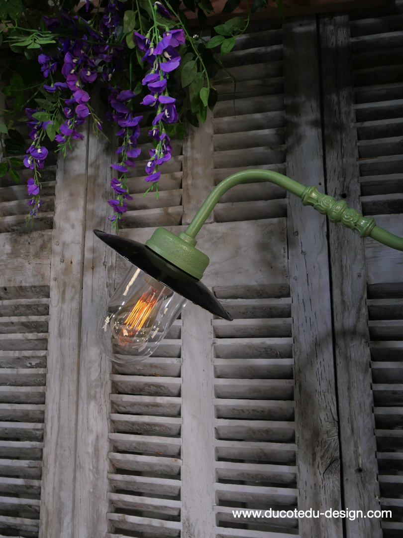 applique Lampe murale de cour, col de cygne exterieur vert abat jour noir – Image 10