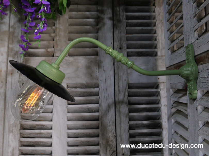 applique Lampe murale de cour, col de cygne exterieur vert abat jour noir – Image 11