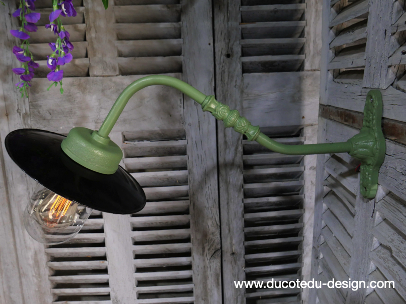 applique Lampe murale de cour, col de cygne exterieur vert abat jour noir – Image 12