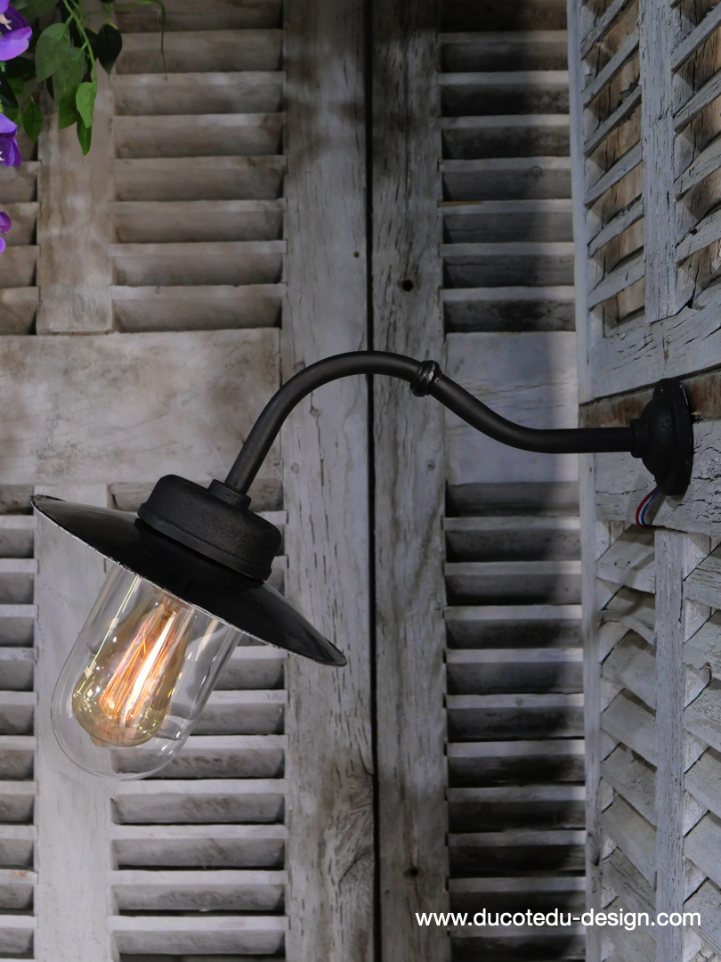 applique Lampe murale de cour, col de cygne exterieur noir abat jour noir – Image 2