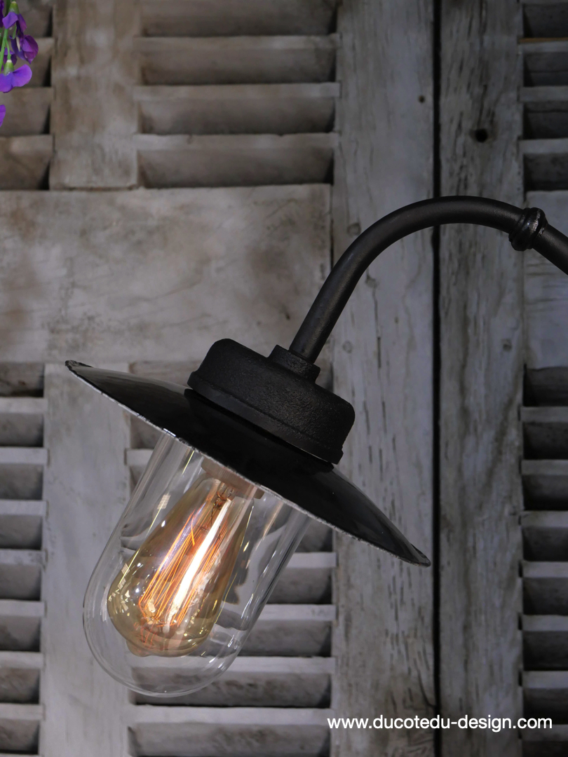 applique Lampe murale de cour, col de cygne exterieur noir abat jour noir – Image 3