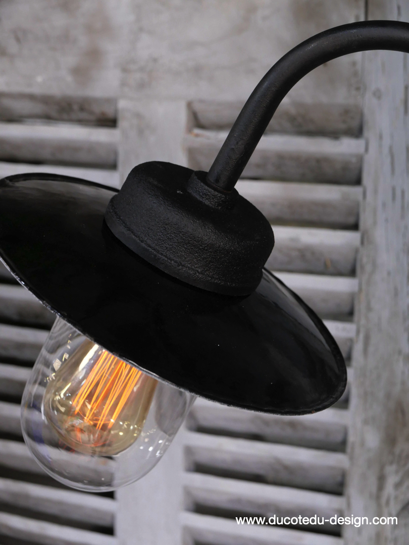 applique Lampe murale de cour, col de cygne exterieur noir abat jour noir – Image 4