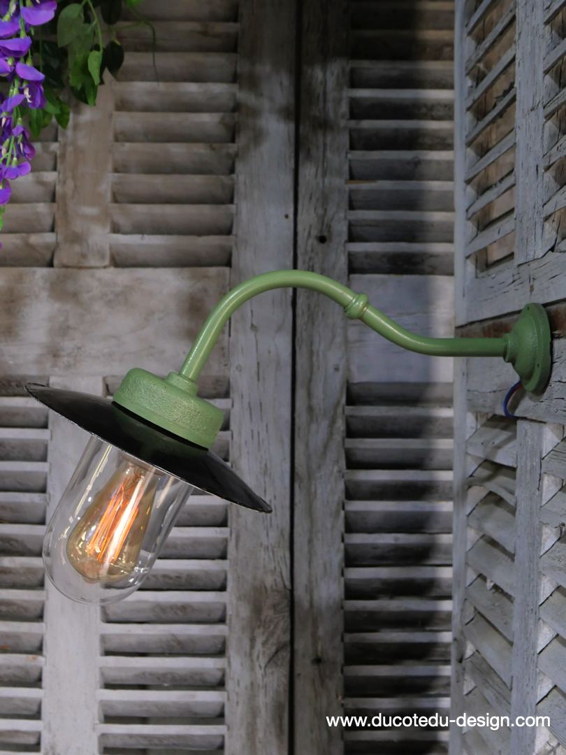 applique Lampe murale de cour, col de cygne exterieur vert abat jour noir – Image 2
