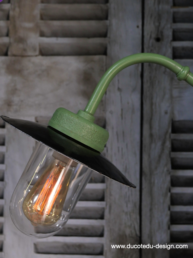 applique Lampe murale de cour, col de cygne exterieur vert abat jour noir – Image 3