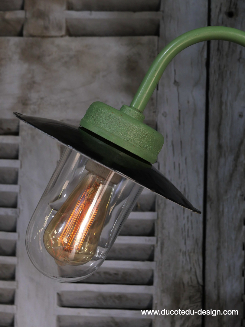 applique Lampe murale de cour, col de cygne exterieur vert abat jour noir – Image 4