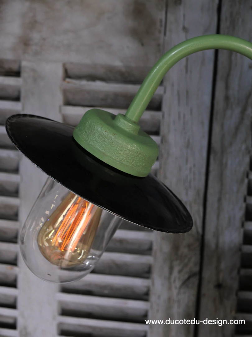 applique Lampe murale de cour, col de cygne exterieur vert abat jour noir – Image 5