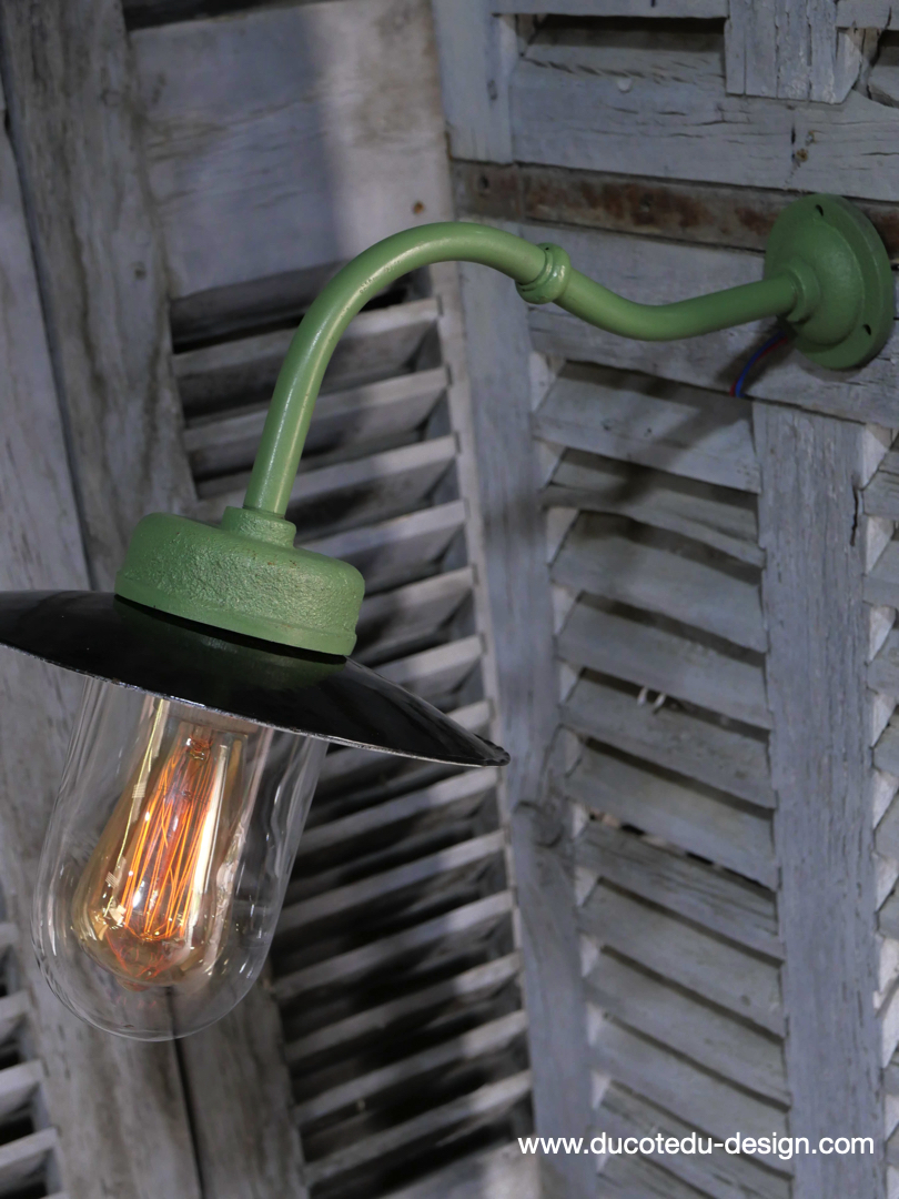 applique Lampe murale de cour, col de cygne exterieur vert abat jour noir – Image 6