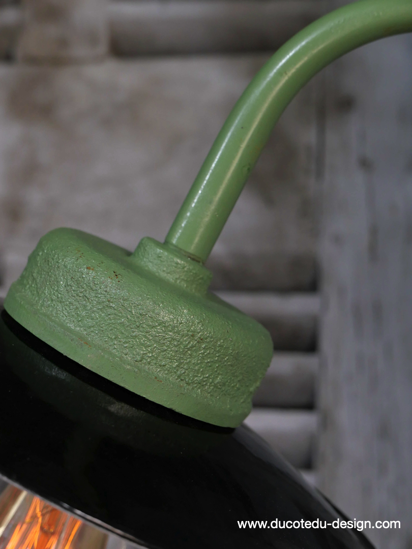 applique Lampe murale de cour, col de cygne exterieur vert abat jour noir – Image 9