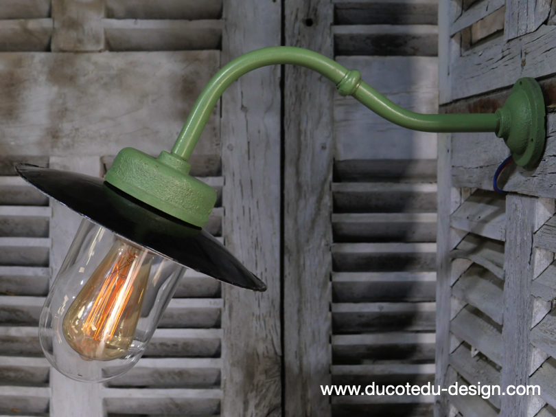 applique Lampe murale de cour, col de cygne exterieur vert abat jour noir – Image 11