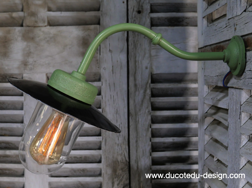 applique Lampe murale de cour, col de cygne exterieur vert abat jour noir – Image 14