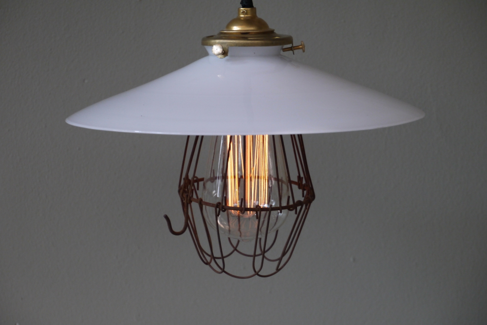 abat jour opaline lampe industrielle americaine – Image 3