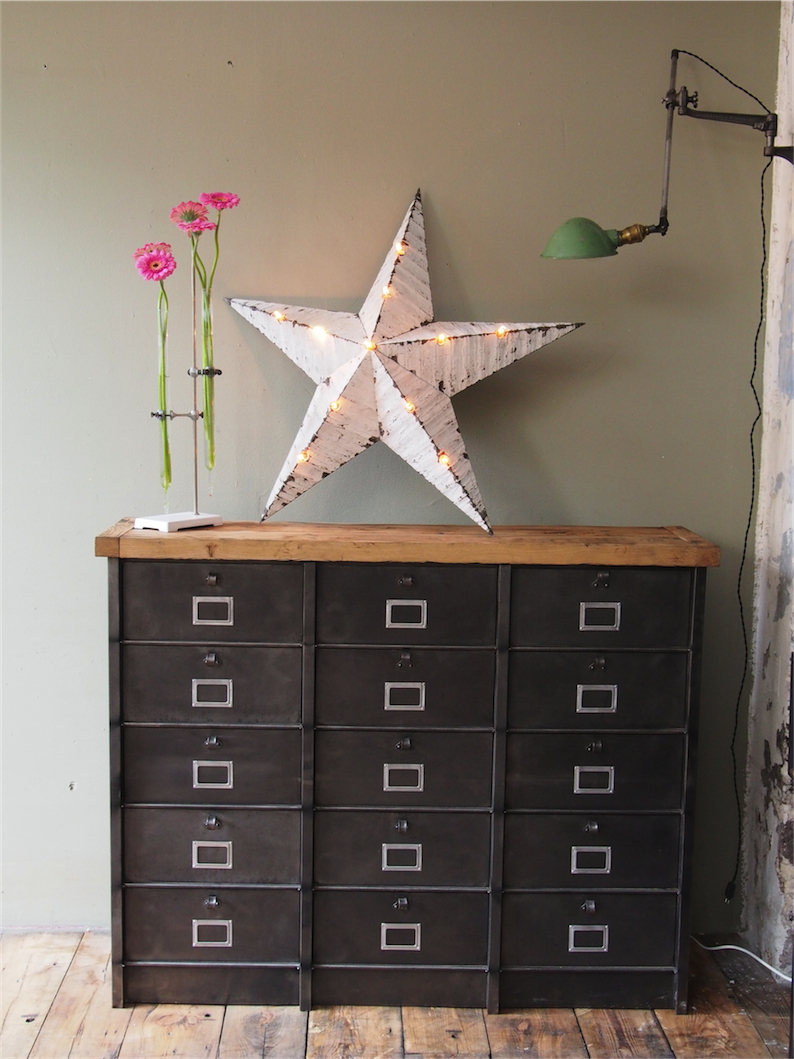 ancien grand meuble 15 casiers industriel strafor plateau chene massif – Image 3