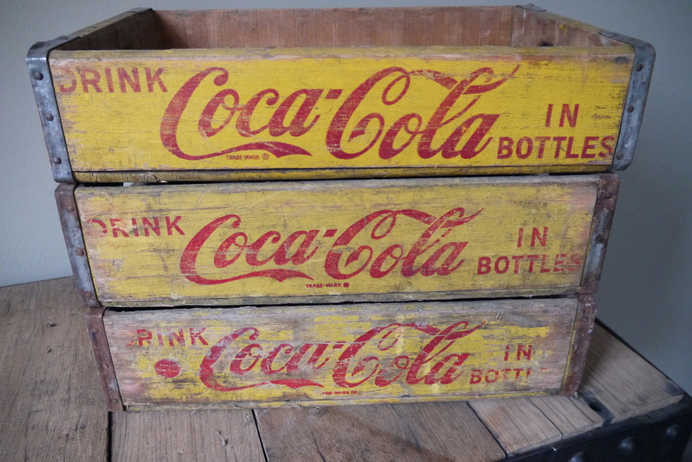 1 caisse bois brasserie café USA Coca Cola jaune – Image 8