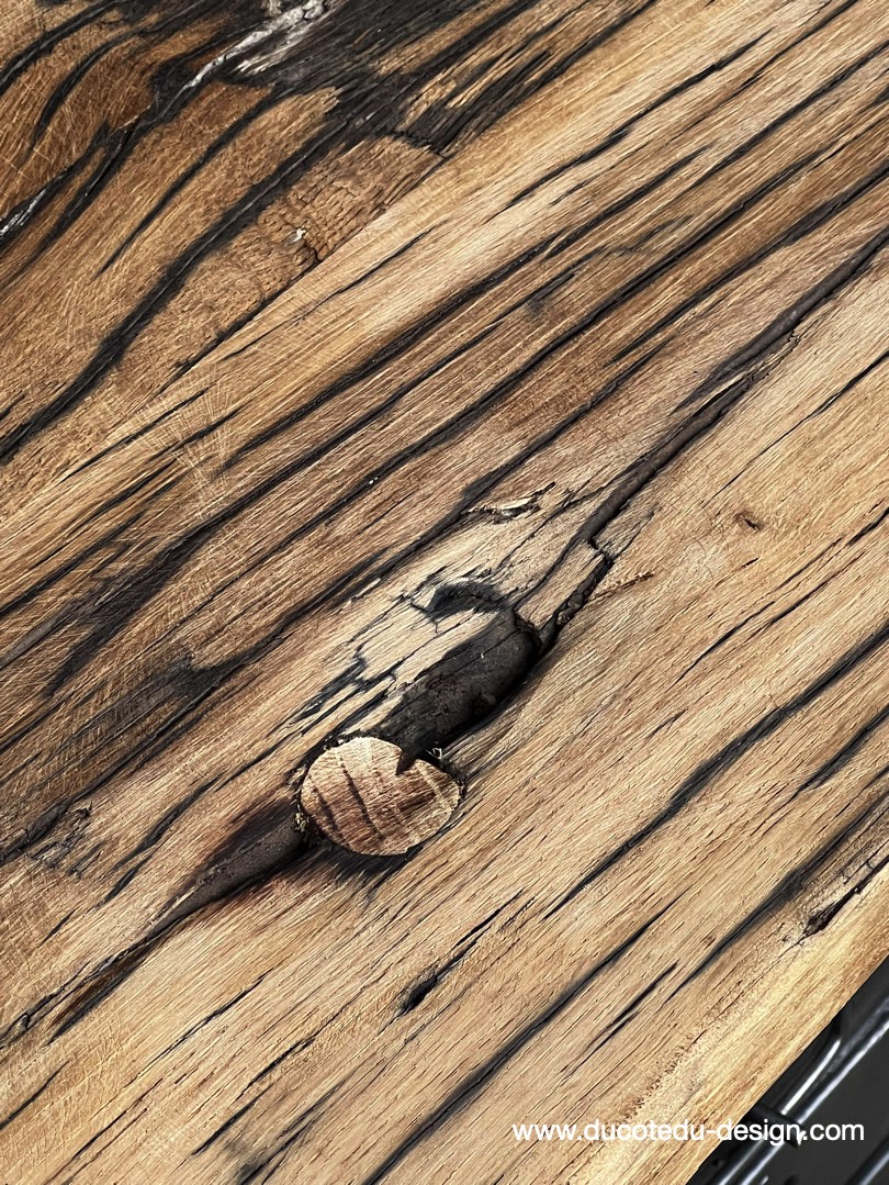 enfilade industrielle 6 compartiments 18 tiroirs atelier militaire plateau vieux chene massif – Image 17