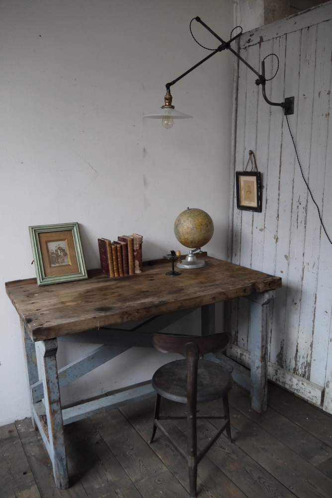 superbe bureau industriel bois patine grise – Image 17