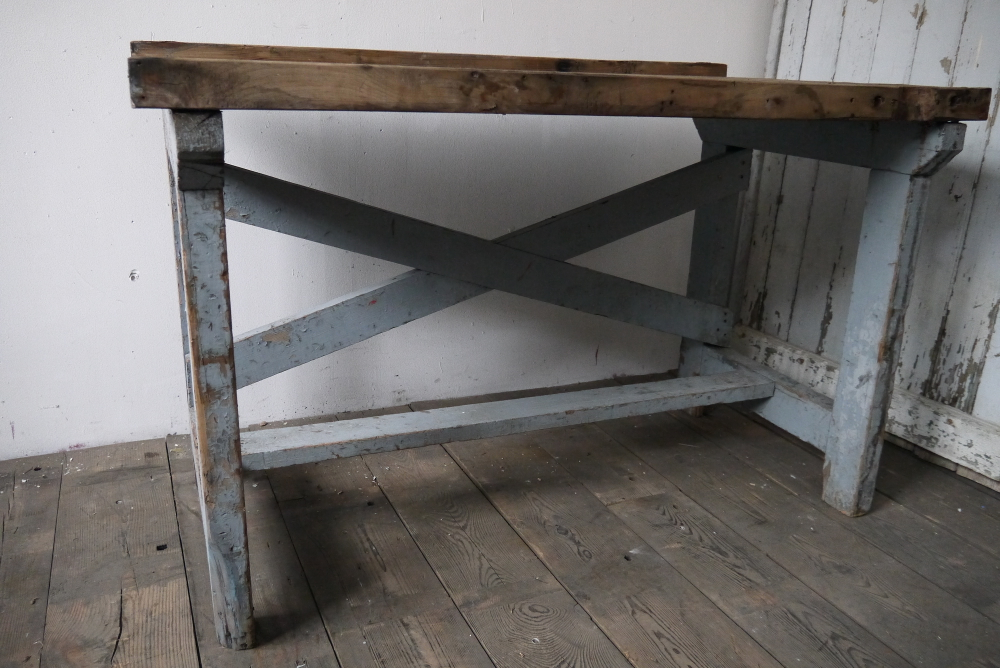 superbe bureau industriel bois patine grise – Image 6