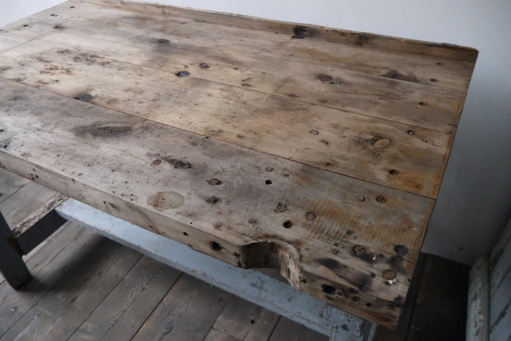 superbe bureau industriel bois patine grise – Image 11